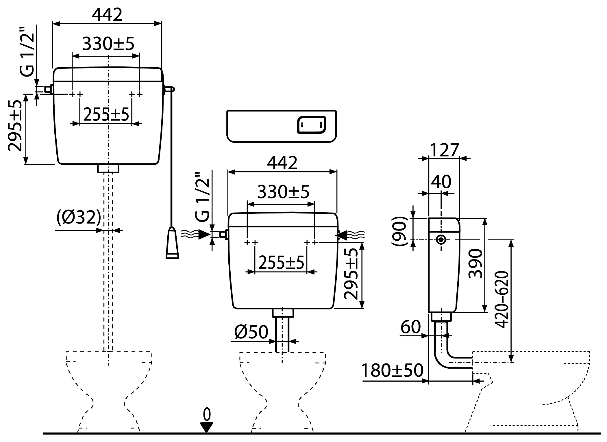 Alcaplast Uni Dual A93-1/2" Пластиковый бачок 3/6 л для унитаза