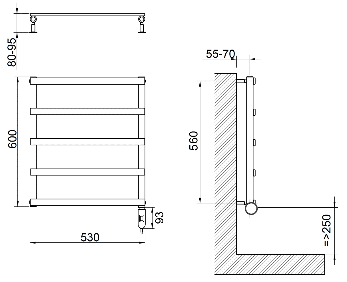 Cordivari Alessandra 3581680400002  Электрический полотенцесушитель 530x600 150 Вт