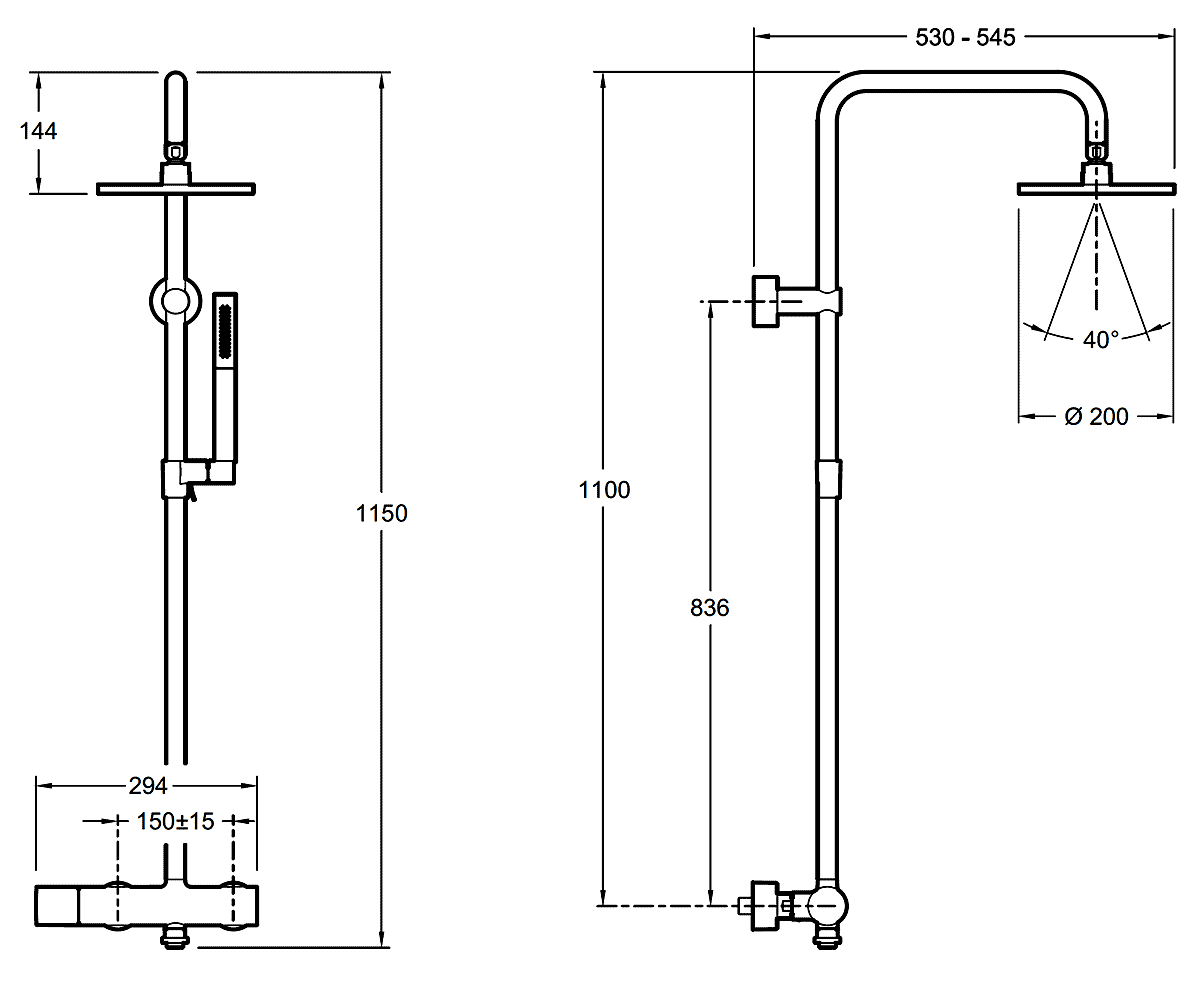 Jacob Delafon Toobi E15370-CP  Душевая система с термостатом (верхний душ Ø200 мм)