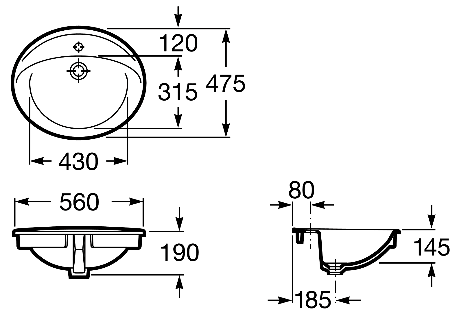 Roca Aloa 327865000 Раковина врезная 560x475