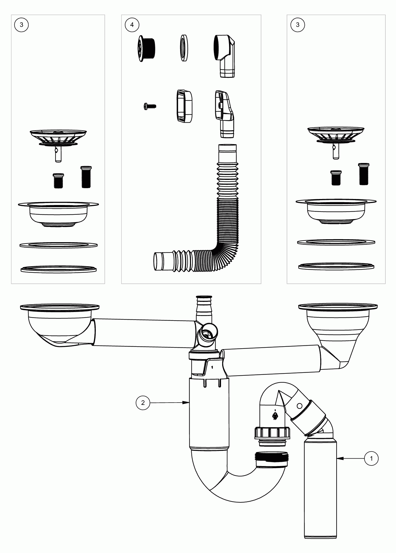 Prevex P-loc PL2-D9CR5-SANT-01 Сифон для двойной мойки выпуск в стену/пол