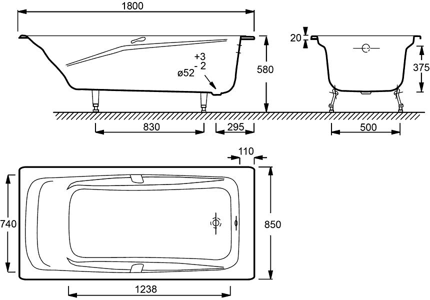 Jacob Delafon Repos E2903 Ванна чугунная 180x85 с ручками