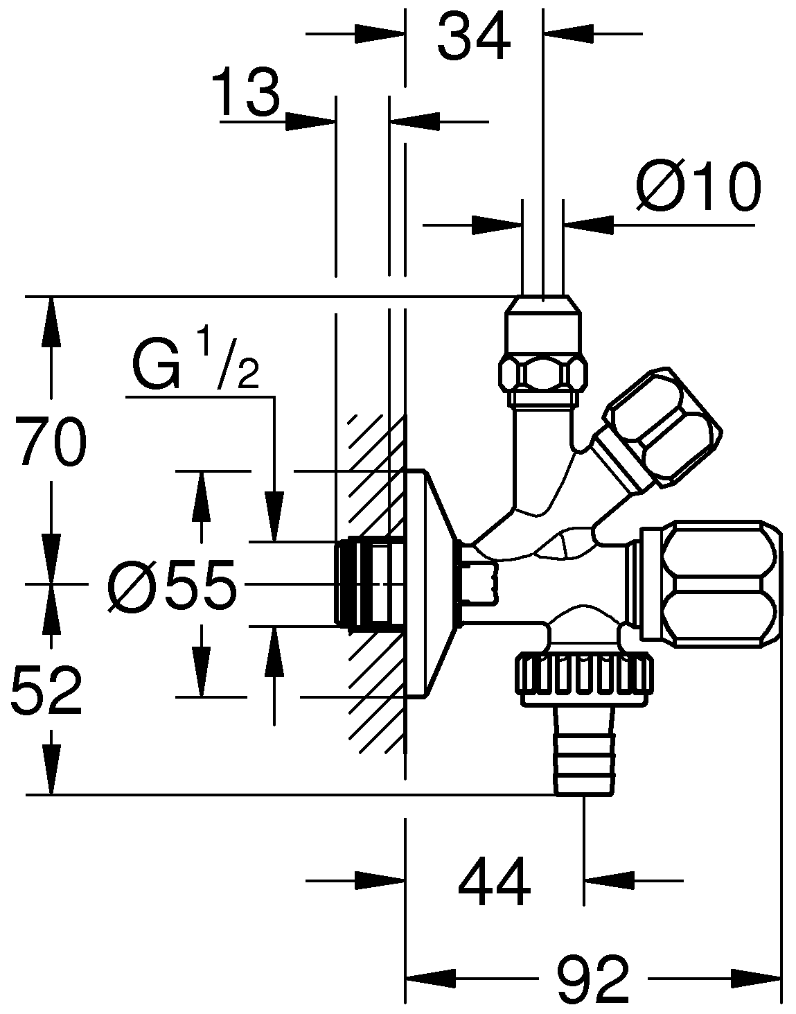 Grohe WAS® 22036 000 Комбинированный вентиль 1/2"x3/4"x10 мм (3/8")