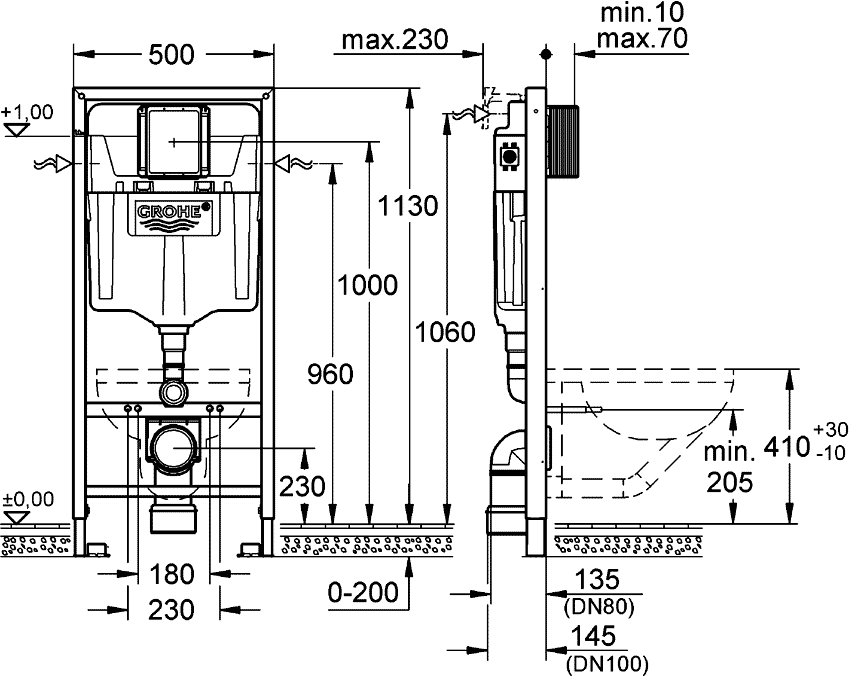 Grohe Rapid SL 38539 001 Система инсталляции для унитаза с крепежом и прокладкой (высота 1.13 м)