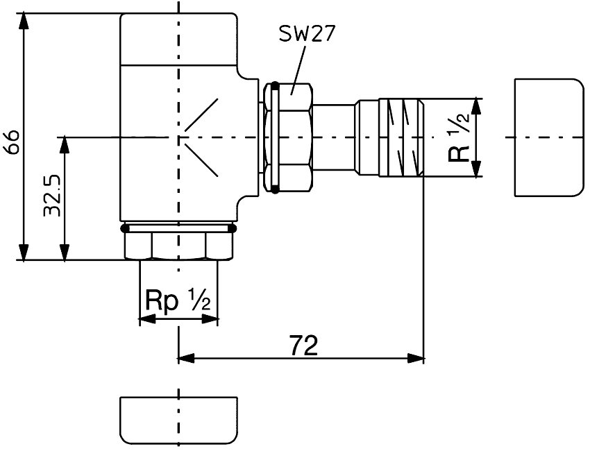 Oventrop Combi E 1166052  Вентиль угловой на обратную подводку 1/2" ВН/ВР