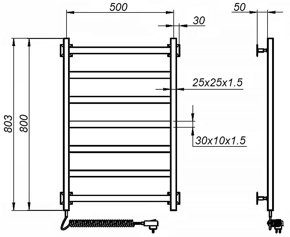 Тругор ПЭК20кв/8050 Электрический полотенцесушитель 800x500 (60 Вт)