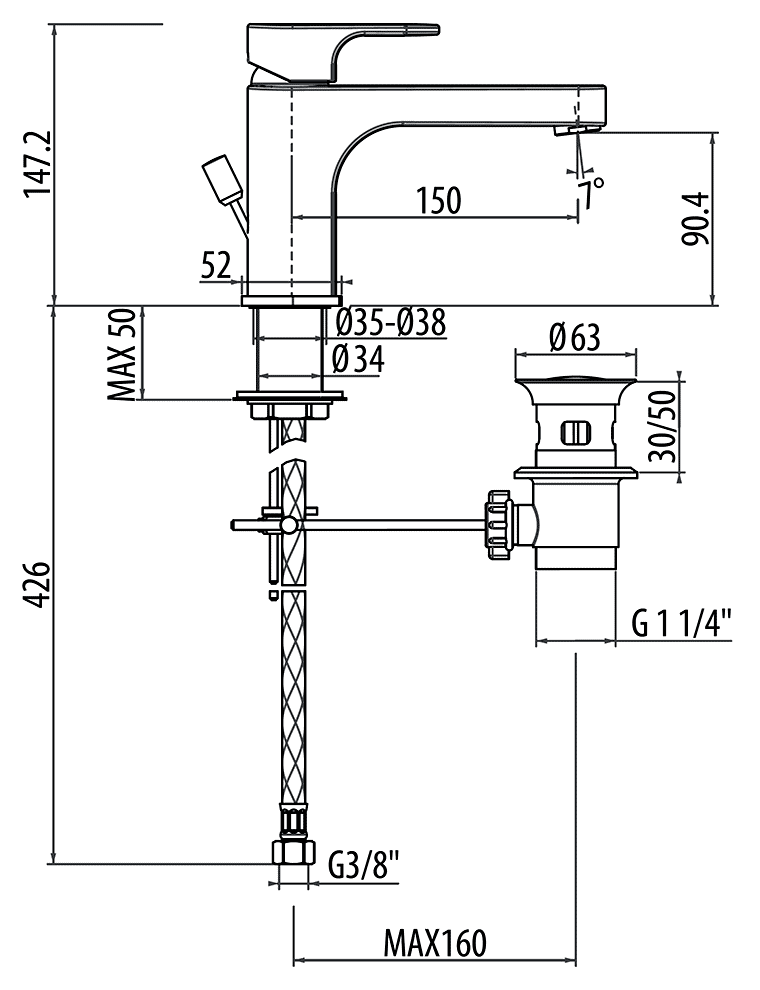 Gattoni H2Omix1000 1043/10С0 Смеситель для раковины с донным клапаном