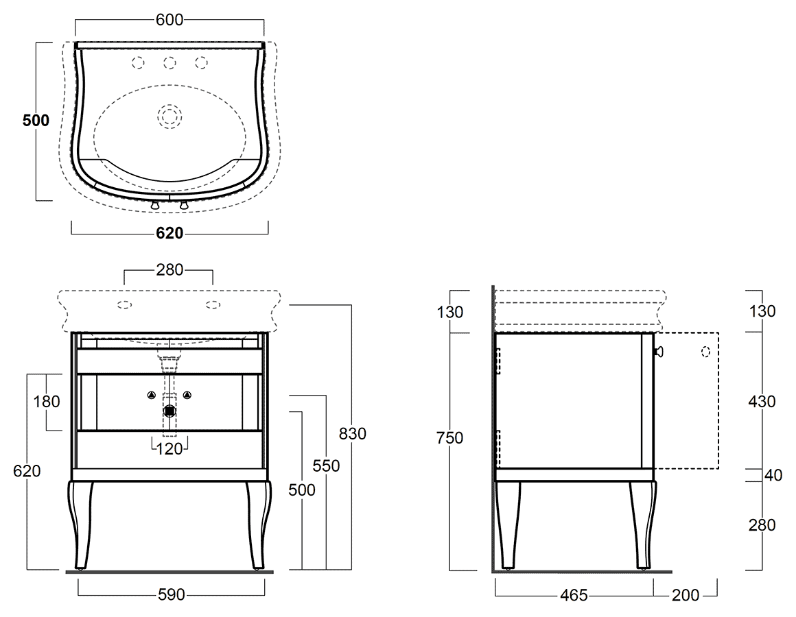 Simas Lante LAM70/LA10  Подстолье с раковиной 700x540 (белый)