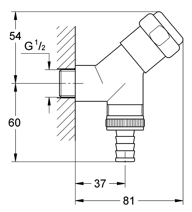 Grohe Eggemann 41010 000 Угловой вентиль 1/2"x3/4" со штуцером