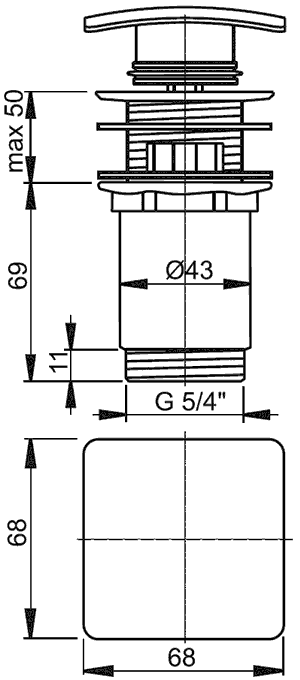 Alcaplast A393 Слив латунный G1-1/4" для раковины (квадрат)