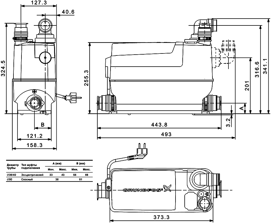 Grundfos Sololift 2 C-3  Насос канализационный для раковины/стиральной машины (97775317)