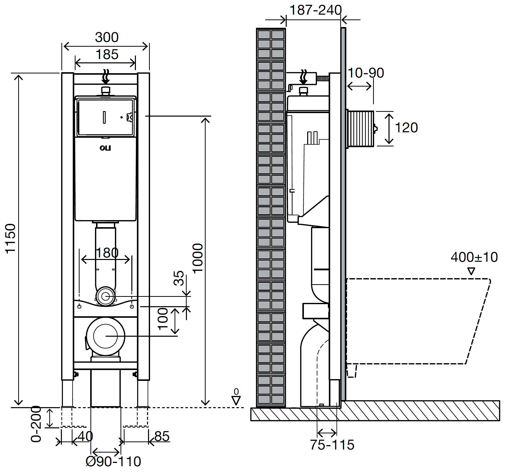 OLI Quadra 280490 Система инсталляции для унитаза 300x1150