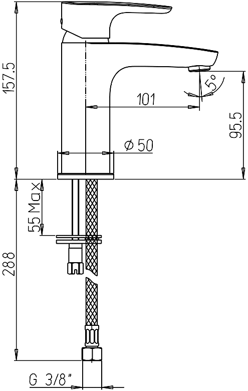 Paini Parallel 47CR205LMKM  Смеситель для раковины без донного клапана