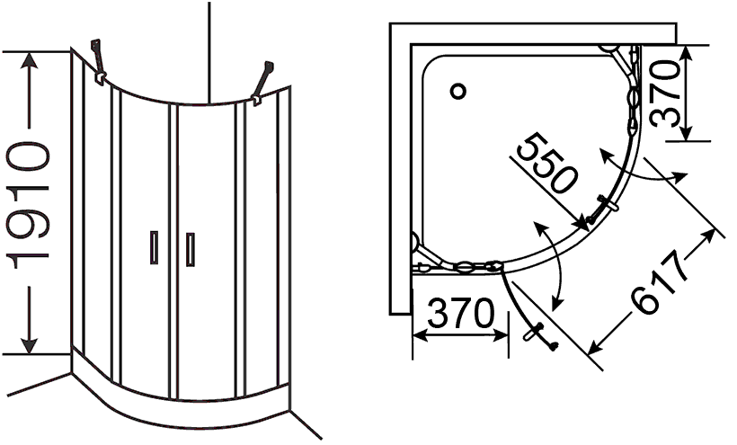 Provex Vario 6004 QV 28GL  Душевой уголок 1/4 круга 1910x900xR550 (прозрачное стекло)