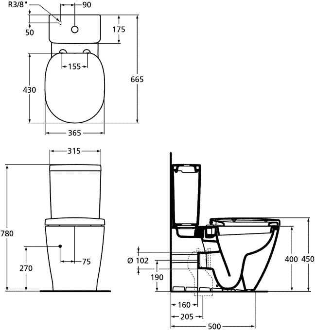 Ideal Standard Connect Cube E8037/E7970/E7127  Унитаз-компакт с сидением и крышкой SoftClose