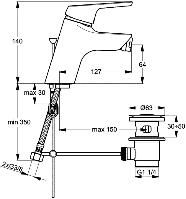 Ideal Standard CeraSprint B9565AA  Смеситель для биде с донным клапаном