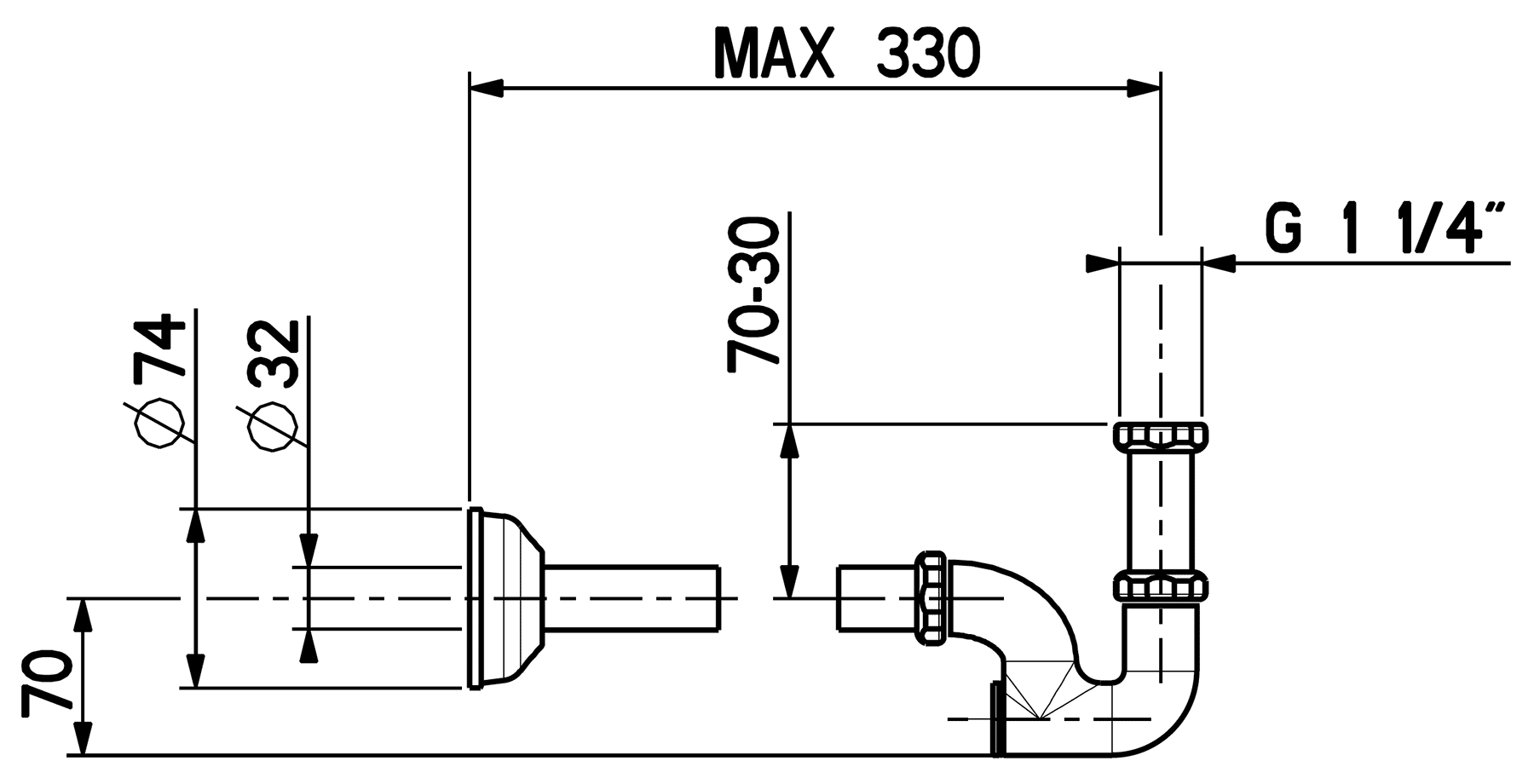 Gattoni 0154/00V0  Сифон для раковины/биде 1-1/4" х 32 мм (бронза)