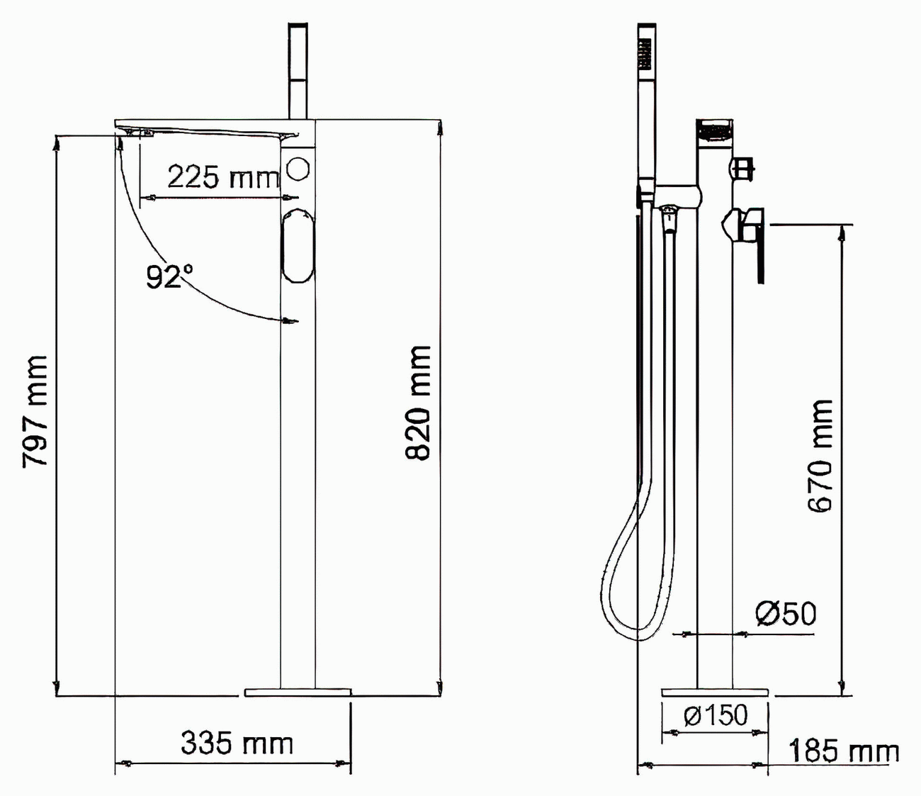 WasserKraft Dinkel 5821 Напольный смеситель для ванны